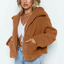 Новое пальто с искусственным мехом Для женщин 2019 осень-зима теплый мягкий молния Меховая куртка Женская Плюшевые пальто карман
