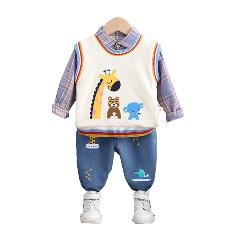 

New Autumn Trendy Children Clothes Baby Boys Girls Cartoon Vest Shirt Jeans Pants Spring Kids Clothing Infant Casual Tracksuit