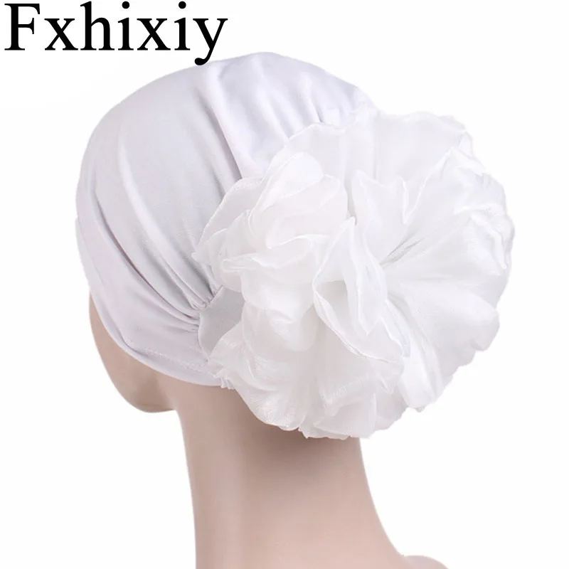 

Muslim Solid Women's Flower Turban Hat Cancer Chemo Beanies Head Scarf Headwrap Cap Headwear Hijab Hair Accessories