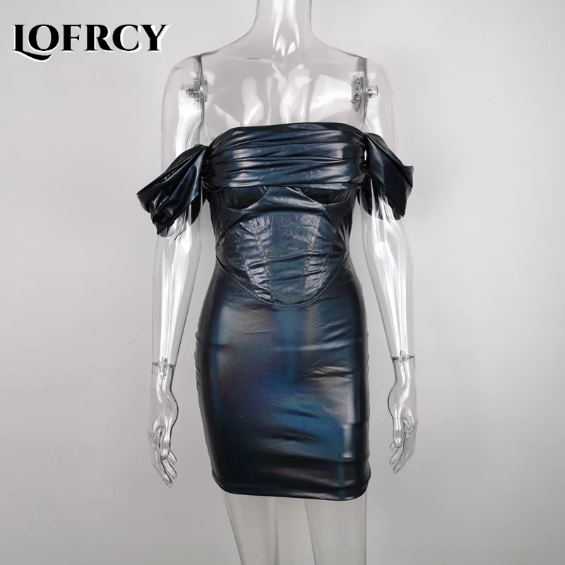 Черное облегающее мини-платье Lofrcy с открытыми плечами и коротким рукавом на