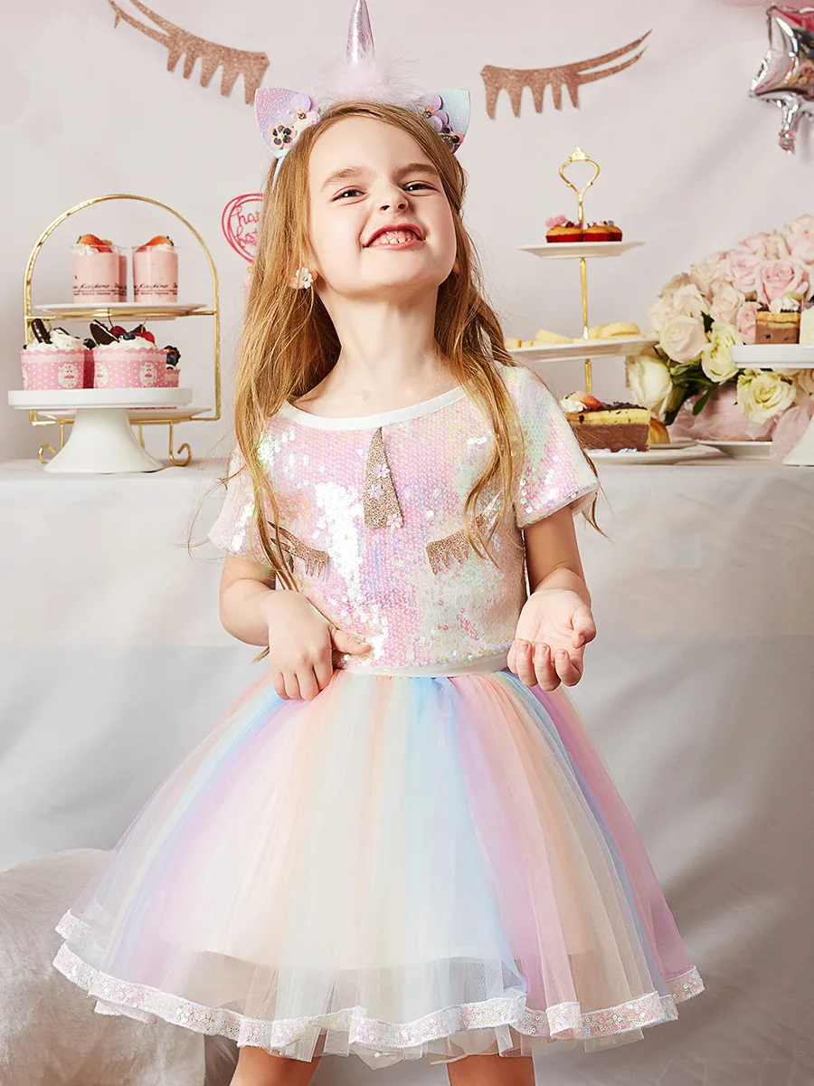 Unicorn Princess Tutu Rainbow Sequin Dress