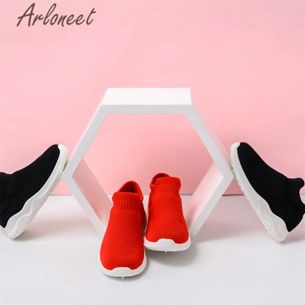 ARLONEET/детская обувь; сетчатая обувь для девочек; мягкая однотонная дышащая обувь для детей; коллекция года; спортивные носки для мальчиков; кроссовки; Повседневная нескользящая обувь