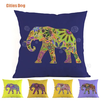 

Animal colored bohemian elephant 45*45cm square pillow case Cushion cover Retro car sofa decoration pillow cushions