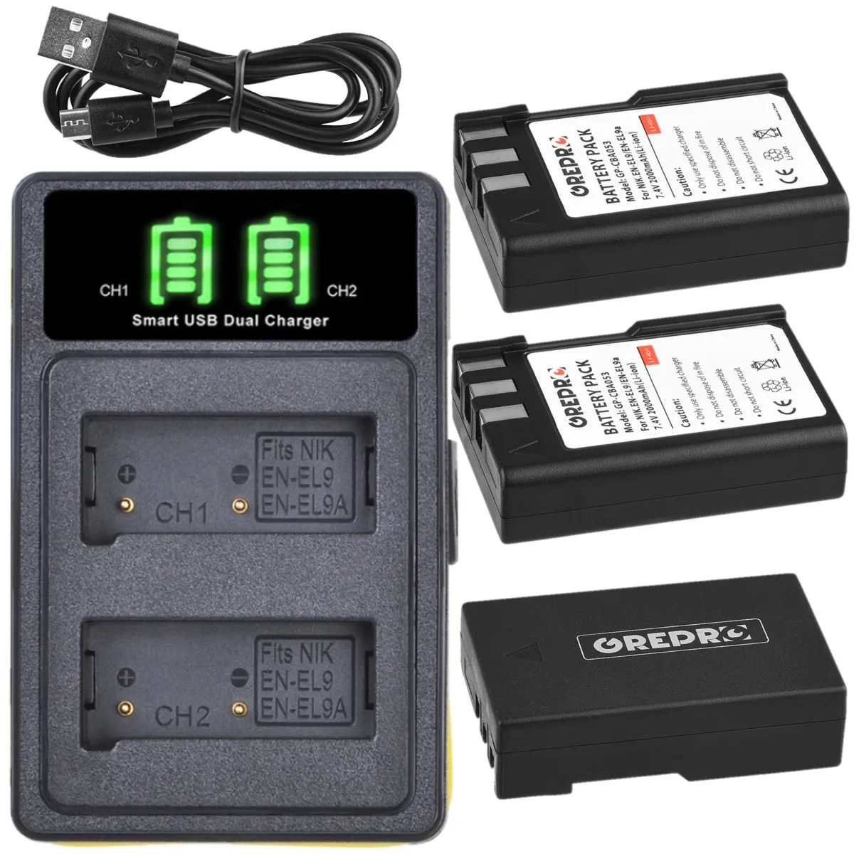2000mAh EN-EL9 EN-EL9a EN EL9 EL9A Battery + Charger with Build-in USB for Nikon D3000 D5000 D40 D40x D60 Camera 
