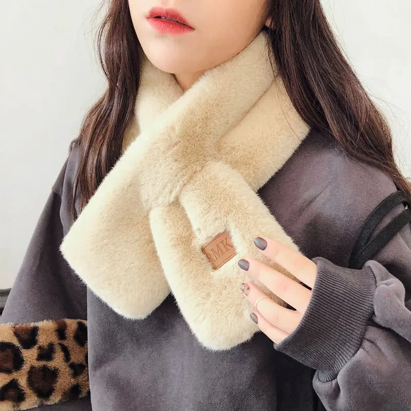 Корейская этикетка крест кролика рекс плюшевый шарф осень и зима дамы толстый