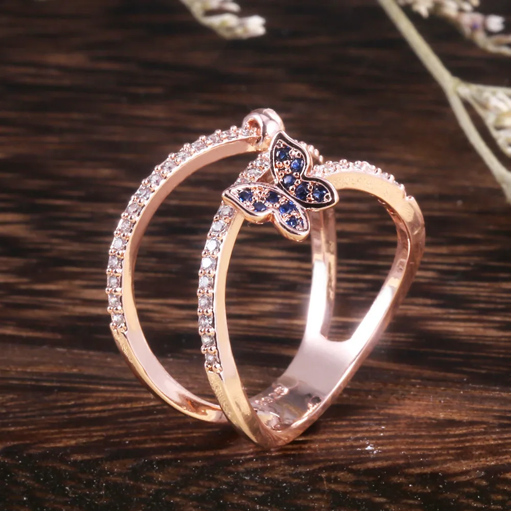 Милое женское кольцо Aniaml с маленькой бабочкой, 18 К, розовое золото, обручальное кольцо, винтажное обручальное кольцо, кольца для женщин