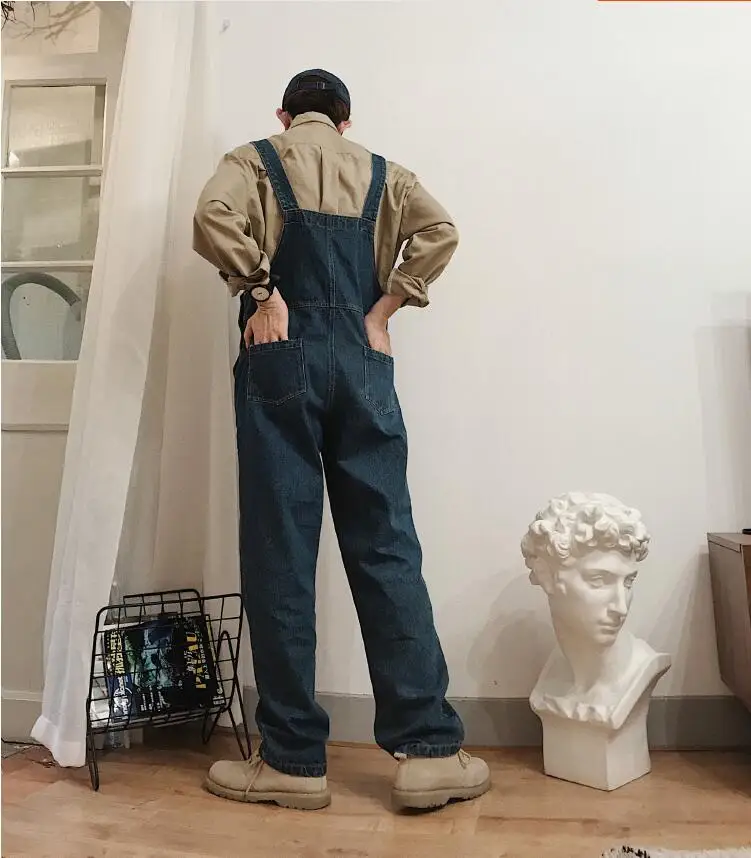 Новинка джинсы повседневные брюки комбинезоны спецодежда свободные винтажные в японском стиле мужские синие джинсы