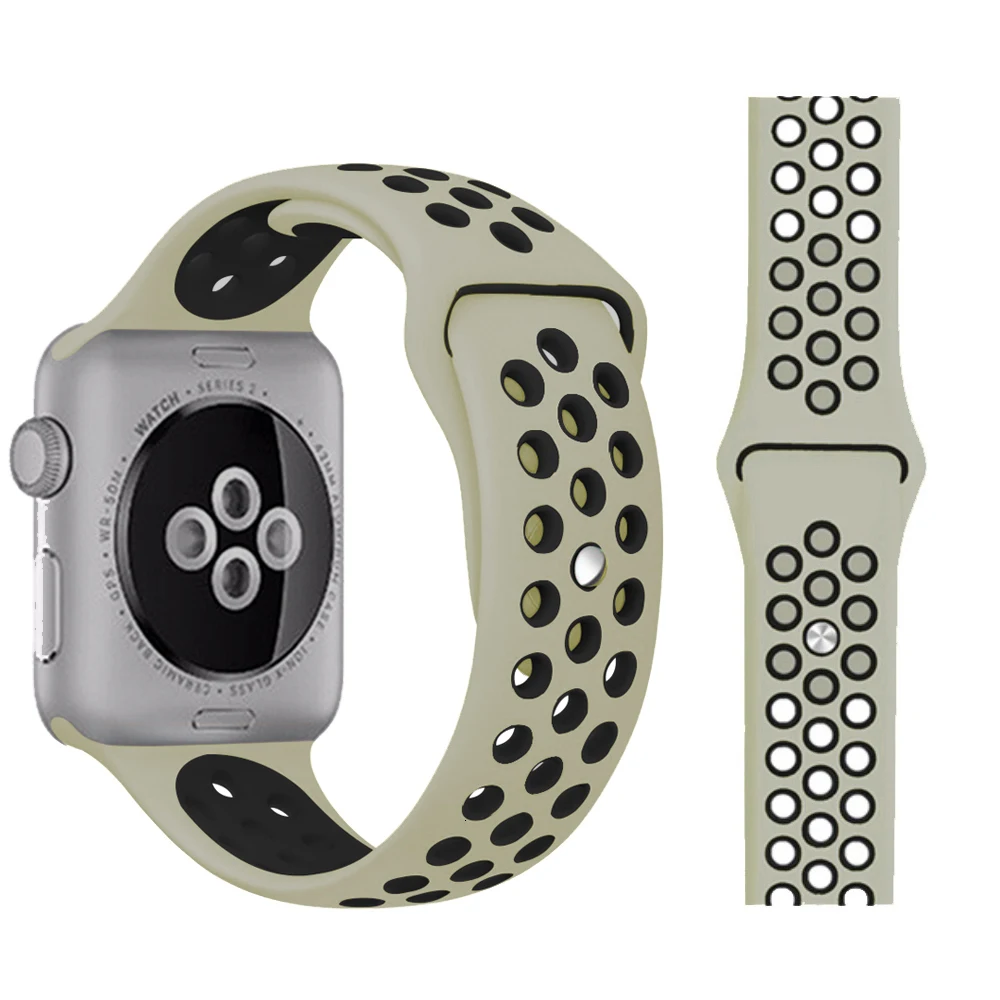 Rice with black Спортивный ремешок для apple watch band 44 мм/40 мм apple watch 4 3 2 band iwatch band 5 42 мм/38 мм correa браслет ремень аксессуары для часов - Цвет ремешка: Rice with black