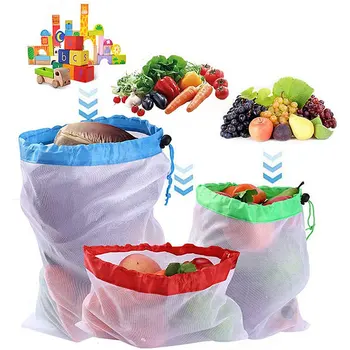 

3pcs/12pcs 3 Sizes Reusable Mesh Produce Bag Washable Eco-Friendly Bags for Grocery Bag Holder Fruit Bags Vegetable Organizer