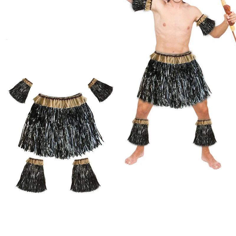 Hawaiian Grass Skirt Suit Elastic Arm Sleeve Feet Cover Grass Skirt Hula Dance Costume Beach Summer Holiday Wedding Party Favor
