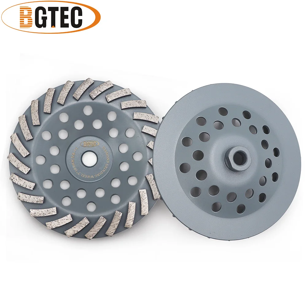 BGTEC 2pcs 7inch Diamond Turbo Row Grinding Cup Wheel 180mm Grinding discs for concrete, Masonry, construction material