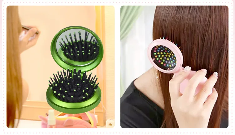 Makeup Mirror with Comb travel Portable folding mirror massage comb round flat mirror massage comb Makeup Tool logo printing