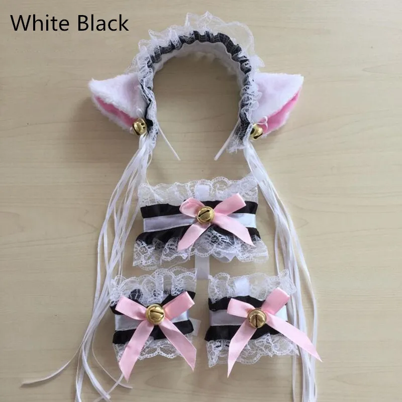 

10 pcs Cat Lace Tassels Ears Headband Neck Ring Wrist Waitress Maid Christmas Party Favors Women Girls Gifts Halloween