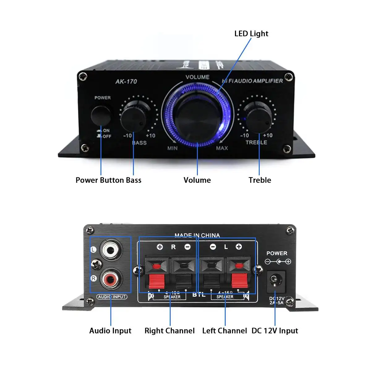 2 Channel Bluetooth 800W Power Amplifier AK380/AK370/AK170 Audio Karaoke Home Theater Amplifier Class D Amplifier USB SD AUX