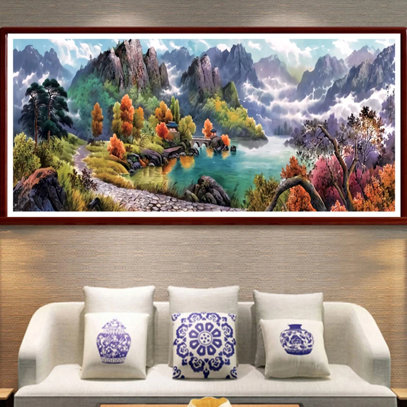 Ink landscape painting Cross stitch kits Embroidery Needlework Sets Water Soluble Canvas Patterns 11CT Cornucopia Home Decor cross stitch kit cross stitch tools