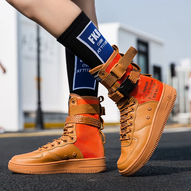 Hot Sale Fashion High Top Buckle Lovers Breathable Casual Motorcycle Sneakers Zapatillas Personality Street Style Couple Shoes |