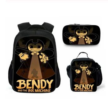 

3pcs Cartoon Bendy and the Ink Machine School Bag Sets For Girls Boys Kids Children 3D Print Backpack Large Bookbag Kids Mochila