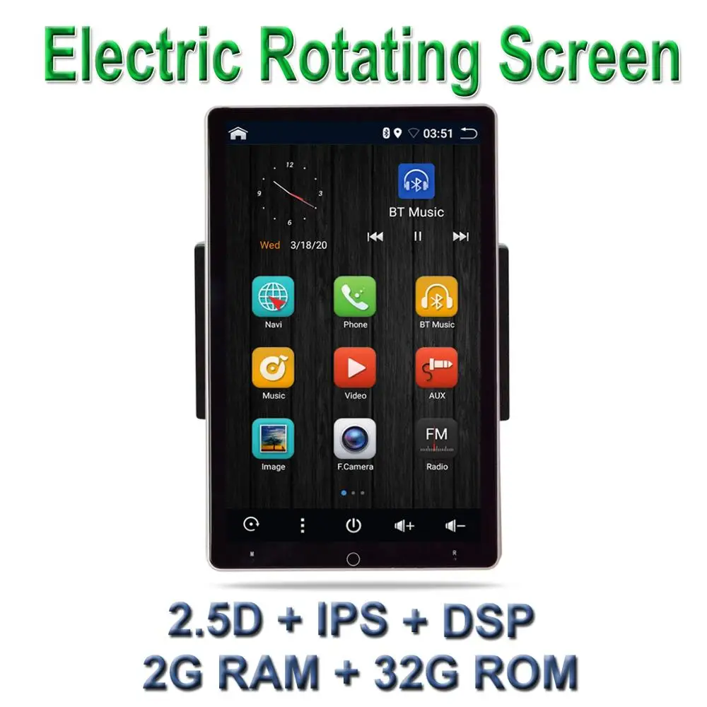 

2G+32G DSP Car Multimedia Player 10.1" Android 8.1 with 1DIN 90 Degree Rotatable Screen BT GPS WiFi Stereo Radio RDS/FM/AM