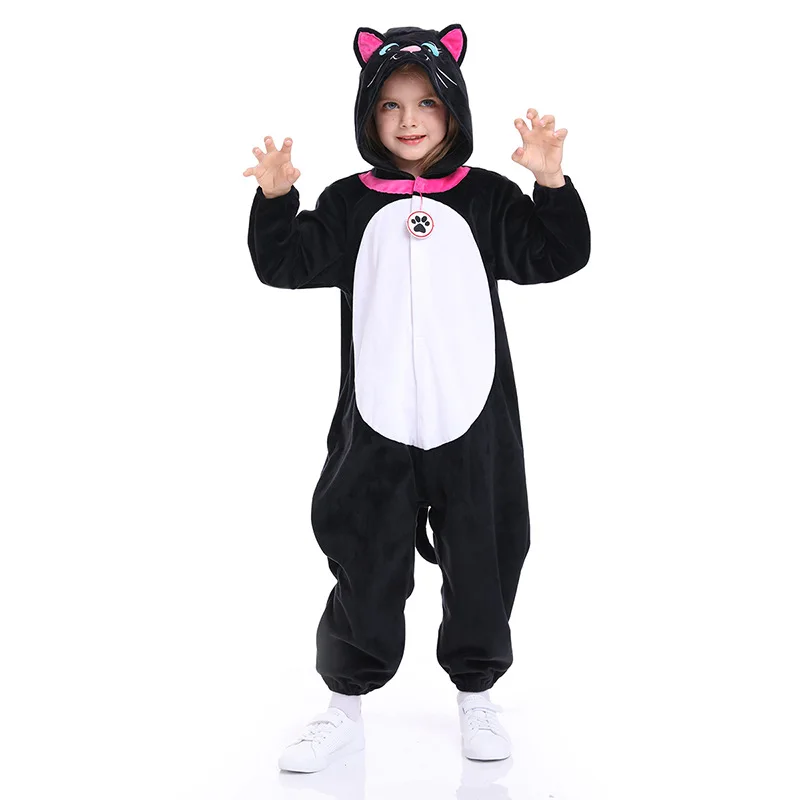 Christmas Halloween children holiday girls performance cartoon costume animal black cat one-piece tail cosplay kids pajamas 3-8Y Christmas Halloween children holiday girls performance cartoon costume animal black cat one-piece tail cosplay kids pajamas 3-8Y