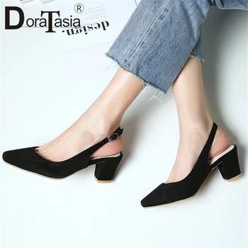 

DORATASIA Elegant Shallow Pointed Toe Sandals Summer Ol Dress Sandals Women High Chunky Heels Office Shoes Woman
