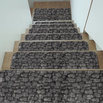 

5 Pcs Stone Pattern Stair Pads Machine Washable Fluffy PVC Bottom Stairway Mat Non-slip Soft Stair-steps Rugs Doormat