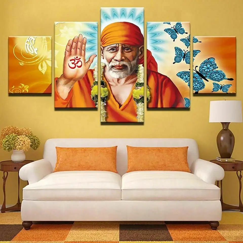 

Master Shirdi Sai Baba 5 Pcs Canvas Picture Print Wall Art Canvas Painting Wall Decor for Living Room Poster No Framed