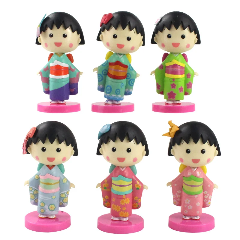 8 см 6 шт./лот Chibi Maruko Chan фигурки Куклы Аниме Sakura Momoko кимоно Q Ver. Игрушки модели из