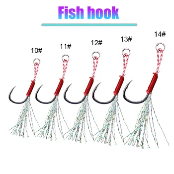 100Pcs/box Cast Jig Assist Hook Slow Jigging Lure Bass Fishing Hooks Barbed Hook Tying Up Fishhook With Feather Sea Fishing Hook 1