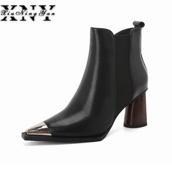 

Brand Fashion Women's Ankle Boots Genuine Leather Europe Style Metal Toe Zipper Ladies Martin Boots Handmade Real Leather Shoes