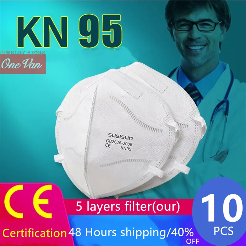 

OneVan 10PCS Mask CE Certification Mouth Face Mask Dust Infection KN95 Masks PM2.5 Protective Respirator Reusable