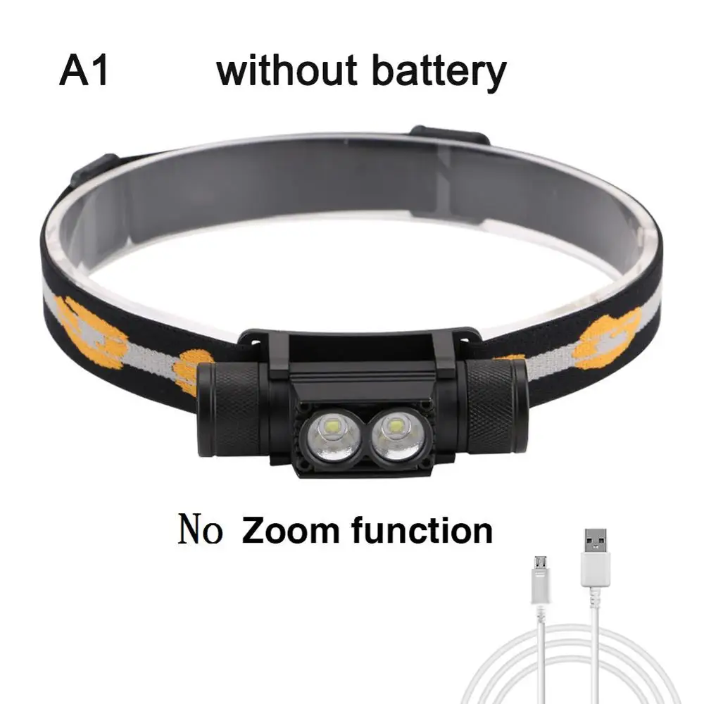 3800LM XM-L2 светодиодный налобный фонарь 6 режимов USB Перезаряжаемый светильник-вспышка 18650 аккумулятор налобный фонарь для кемпинга, рыбалки, охоты светильник - Испускаемый цвет: A1 Without Battery