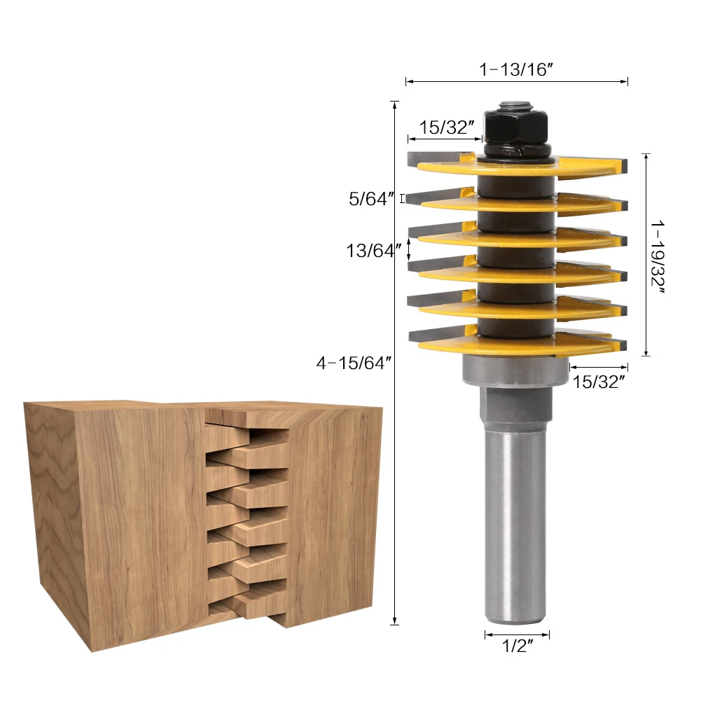 

1/2 Inch Shank Finger Joint Router Bit Woodworking Chisel Cutter YG6 Alloy 45# Carbon Steel High Hardness Corner Polishing Tools