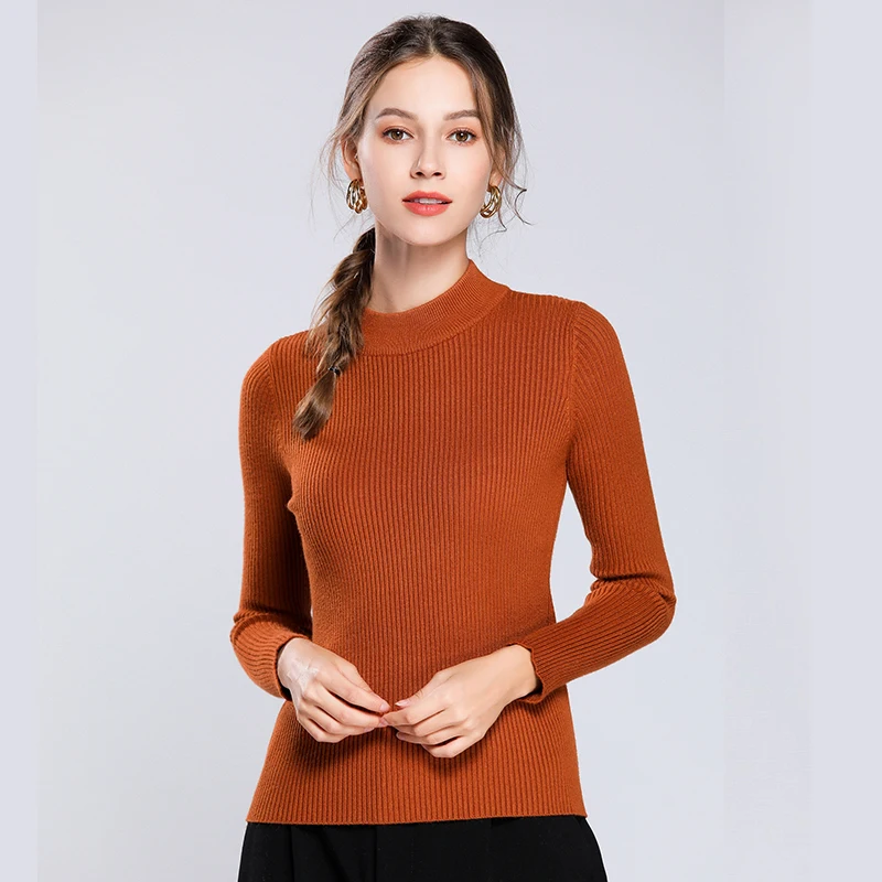 Зимняя Корейская версия Новинка женский свитер с воротником средней высоты, одноцветные носки, низ кашемировый свитер - Цвет: caramel colour