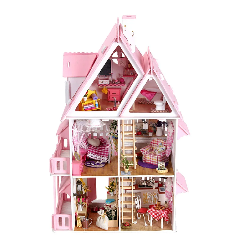 Большой размер три слоя DIY Кукольный дом большие деревянные кукольные домики миниатюрный кукольный домик мебель набор подарок на день рождения игрушки для детей