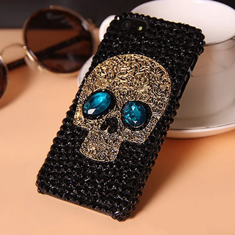 

Luxury diamond Skull phone case back for iphone 7 8 6 6s plus cover for iphone XS MAX XR X glitter blue stone fundas coque capa
