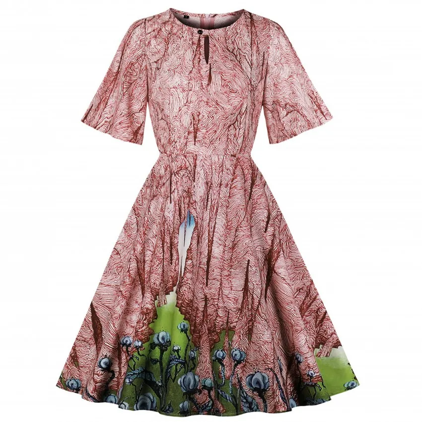 

Women New 50s Retro Vintage Dress Elegant Short Sleeve Summer Midi Dress Rockabilly Retro Swing Party Dress
