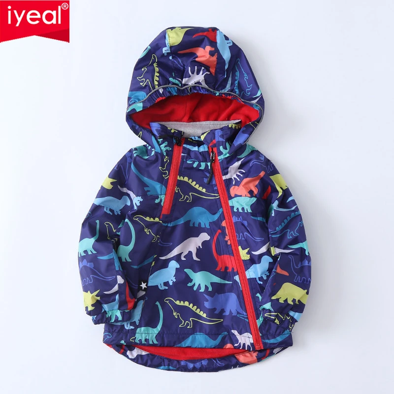 IYEAL Boys Rain Jacket for Winter Children Outdoor Dinosaur Raincoats Kids Detachable Hooded Outerwear Coats with Fleece Liner |