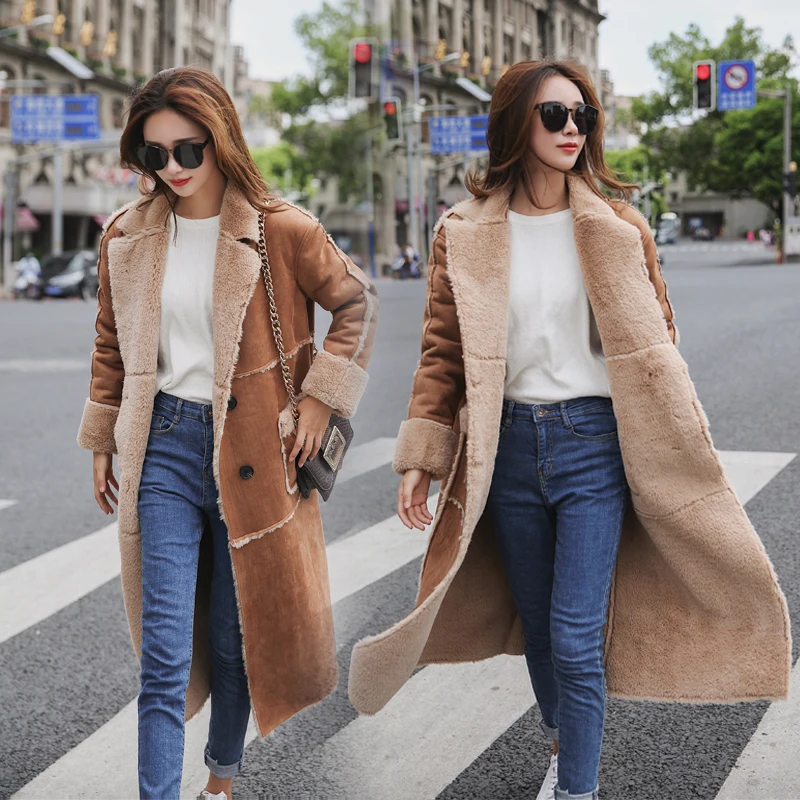 2019 осенне зимнее винтажное замшевое плотное теплое пальто из искусственной