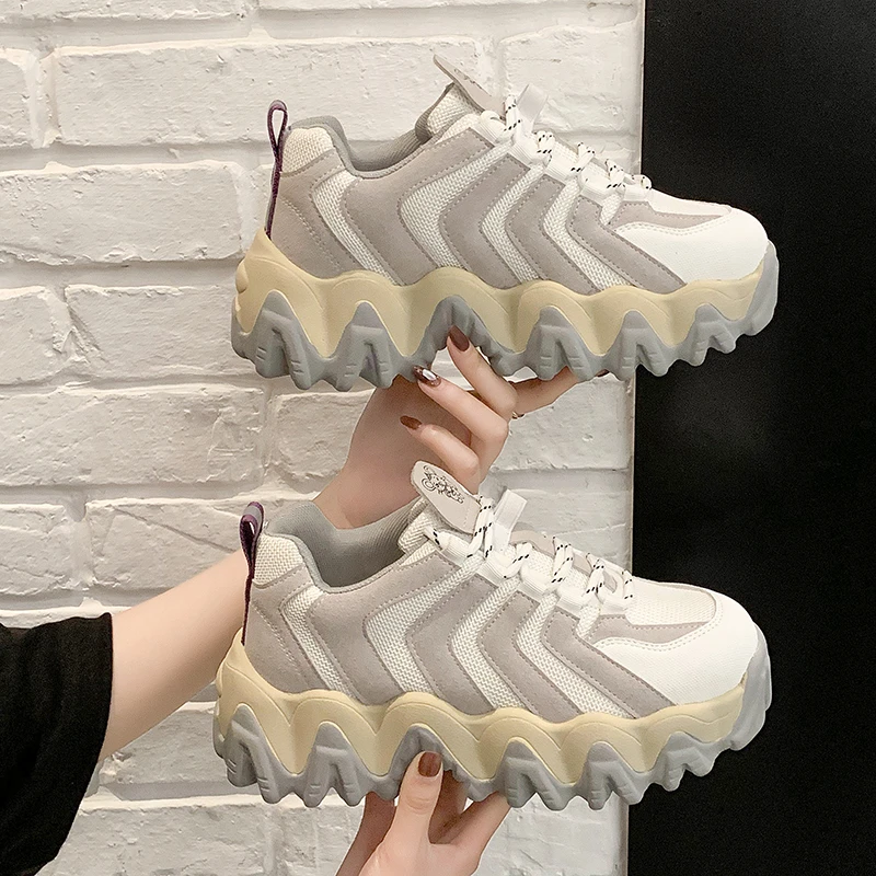 Женские Дизайнерские кроссовки Ulzzang черные повседневные на платформе со