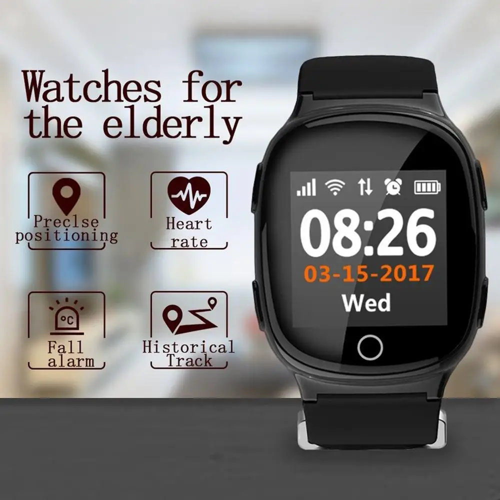 

D100 Elderly Smart Watch Heart Monitor With Alarm Function Anti-lost GPS + LBS + Wifi Tracking For IOS Android Watches
