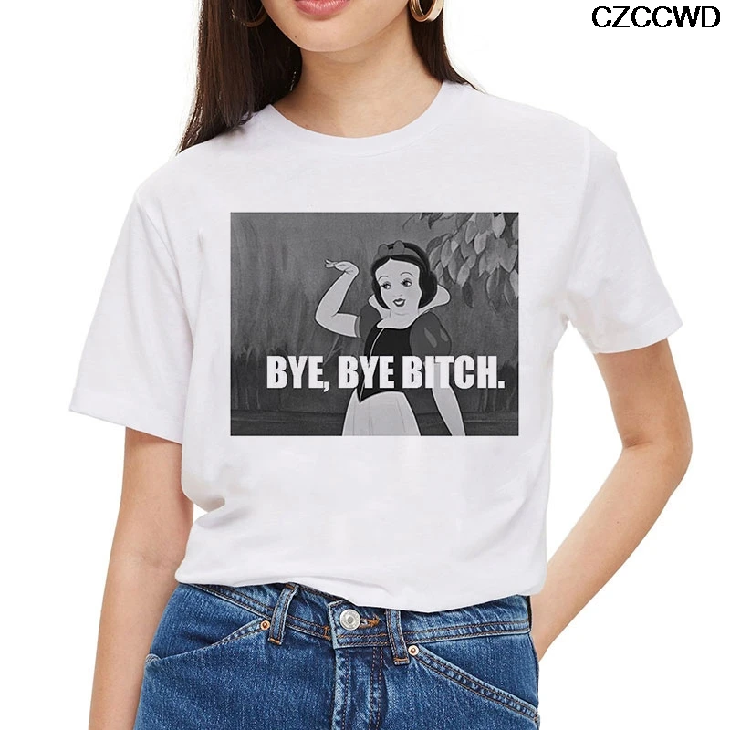 Poleras Mujer De Moda, забавная белая футболка Harajuku, модная футболка с надписью Bye Bitch, Веселая Футболка с принтом, футболка для отдыха, топы