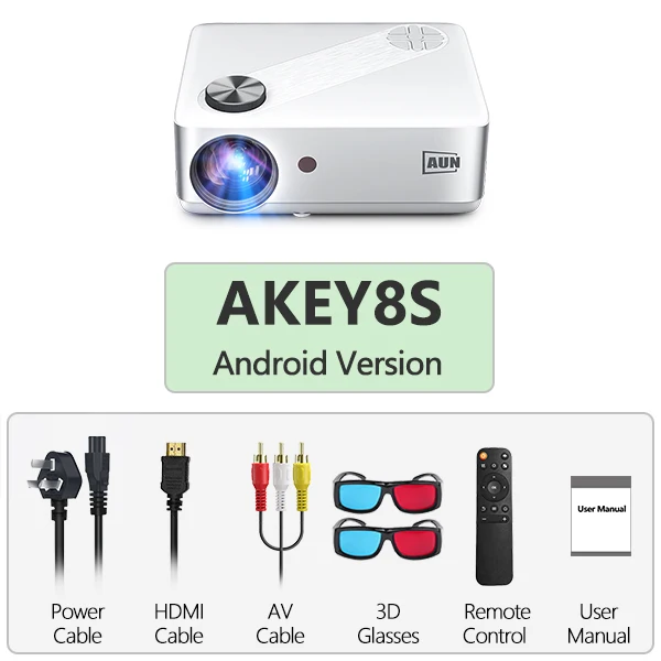 AUN AKEY8 LED Projector 4K Video Projector Android 9 Home Theater MINI TV Beamer Beam Projector for Home Cinema Mobile PS5 TVBOX 