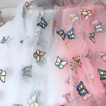 

1 Yard Butterfly Tulle lace fabric in Pink / Ivory for cocktail dress, Wedding gowns, Bridal veil, Flower girl dress