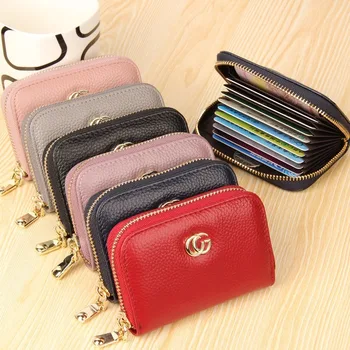 

Leather Zipper Organ Card Holder Multifunctional Simple Lychee Pattern First Layer Cowhide Credit Card Holder Change