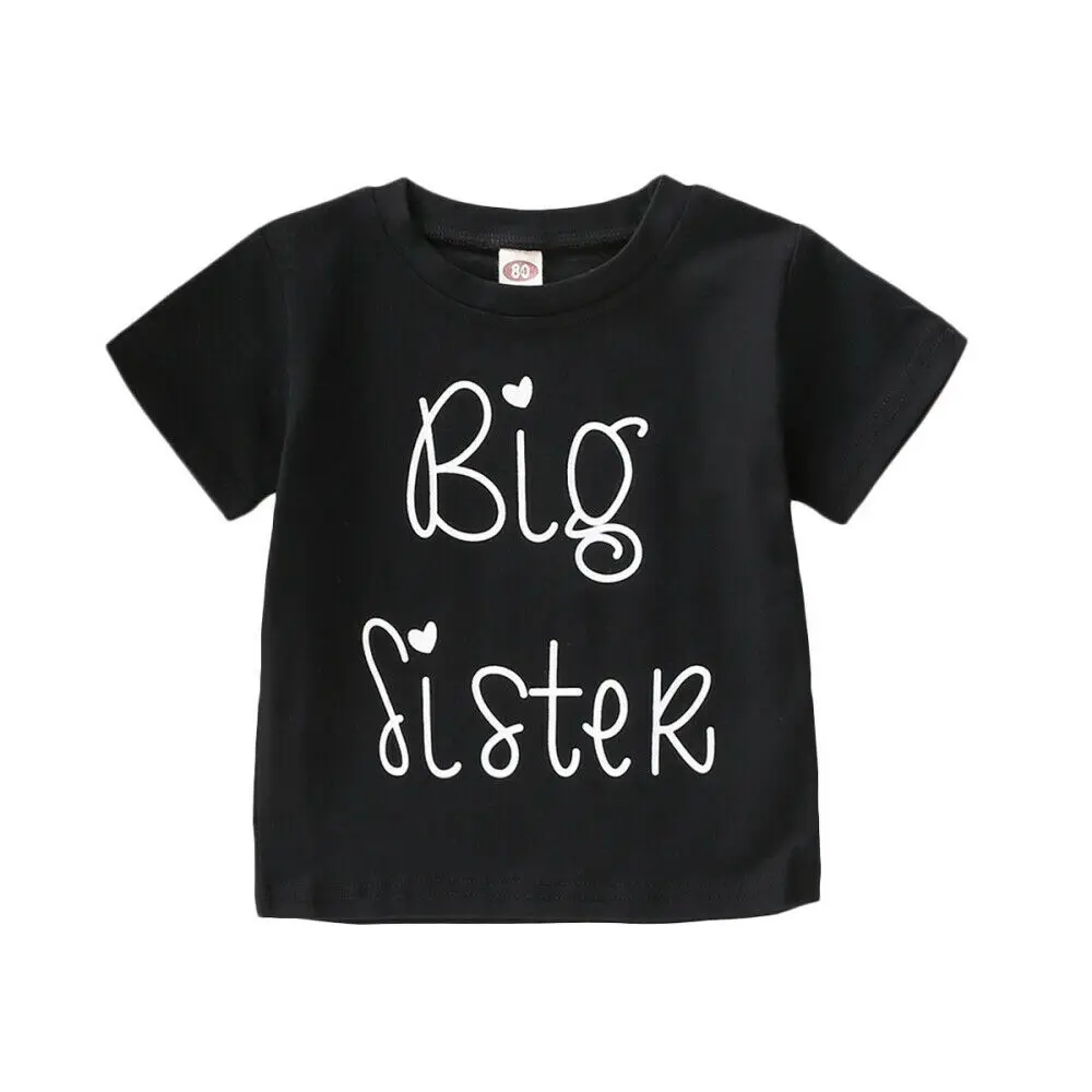 1 шт. Семейные комплекты для малышей Little Sister короткий рукав комбинезоны с надписями боди Big Brother хлопковая Футболка Детские топы; Одежда для мальчиков - Цвет: Sister T Shirt 80
