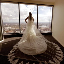 Белая слоновая кость Новое поступление может покрывать лицо свадебная вуаль длинная кружевная Мантилья Соборная вуаль свадебные аксессуары véu