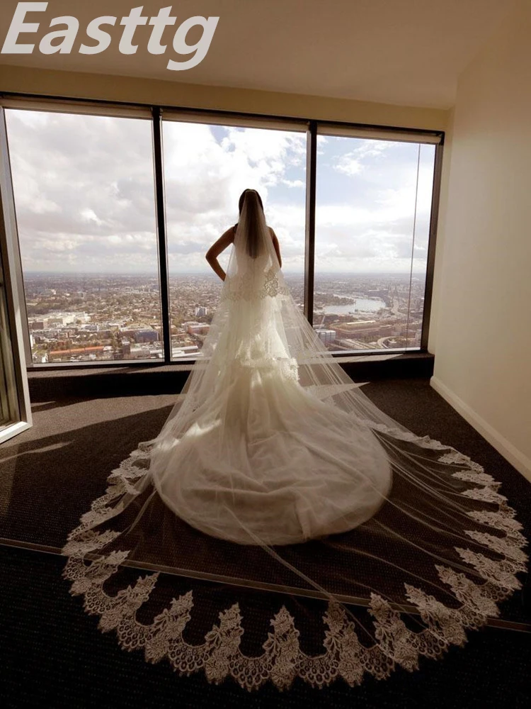 

2019 White Ivory New Arrival Can cover face Wedding Veil Long Lace Mantilla Cathedral Bridal Veils Wedding Accessories Veu De Noiva