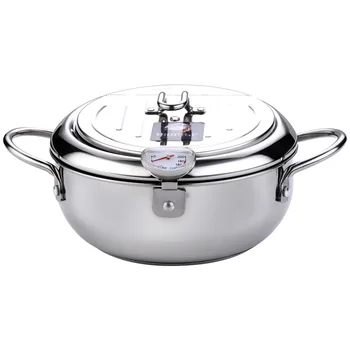 

Kitchen Stainless Steel Deep Frying Pot Nonstick Janpanese Tempura Fryer Pan with Thermometer Kitchen Dining Bar Cooking Tools