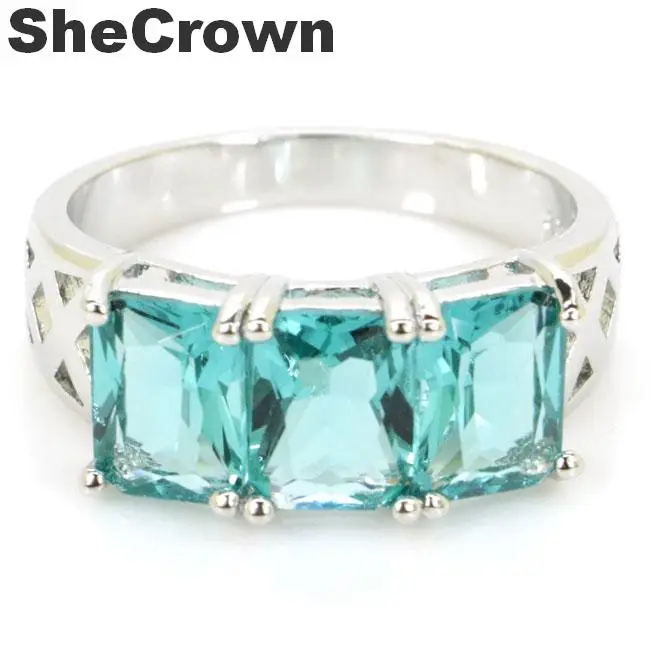 23x9 мм Красивые создан насыщенного синего цвета Аквамарин женщины присутствует Серебряные кольца