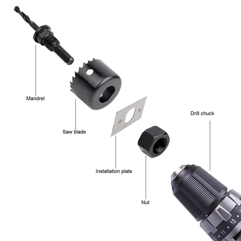 16Pcs Hole Saw Drill Kit Metal Circle Hex Cutter Round Drill Wood Alloy Case 19mm-127mm DIY for Sawing Holes in Normal Wood